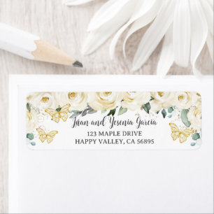 Étiquette Papillon floral blanc ivoire Quinceañera Retour