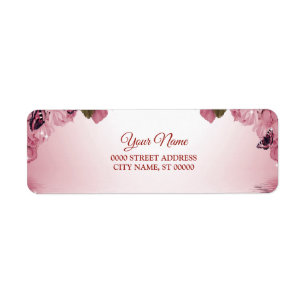 Étiquette Papillon Floral Rose Adresse de Retour de Mariage