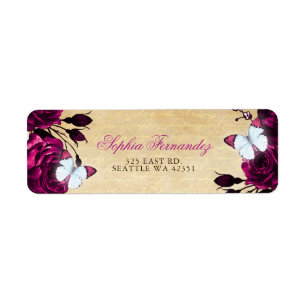 Étiquette Papillon floral rose vintage rustique  