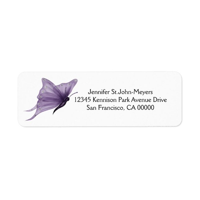 Étiquette Papillon Gossamer violet avec accents diamant (Devant)