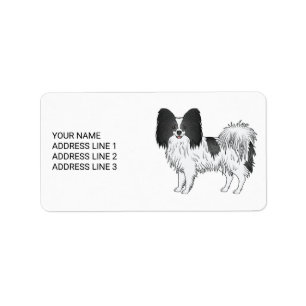 Étiquette Papillon noir et blanc Chien mignon avec texte per