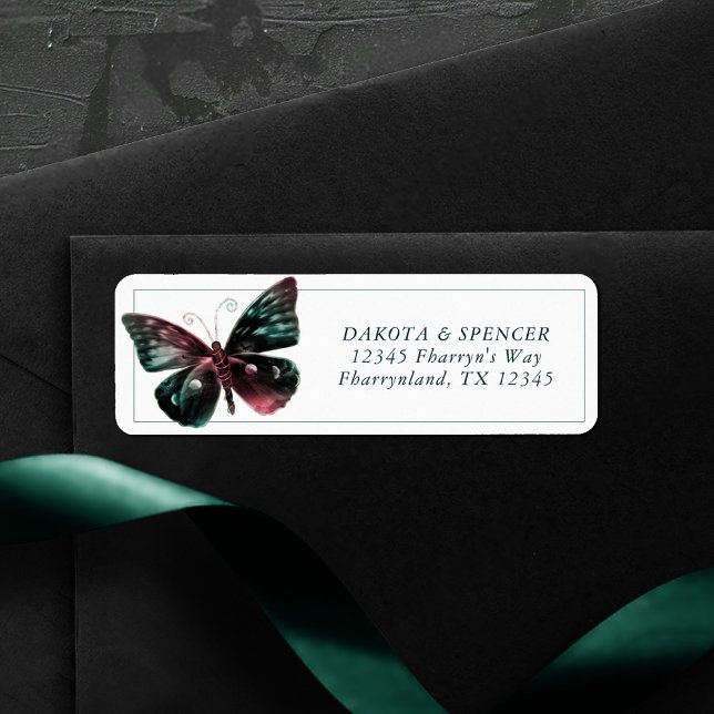 Étiquette Papillon Ombre | Jewel Tone Green Red Adresse (Créateur téléchargé)