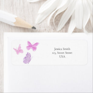 Étiquette Papillon rose aquarelle
