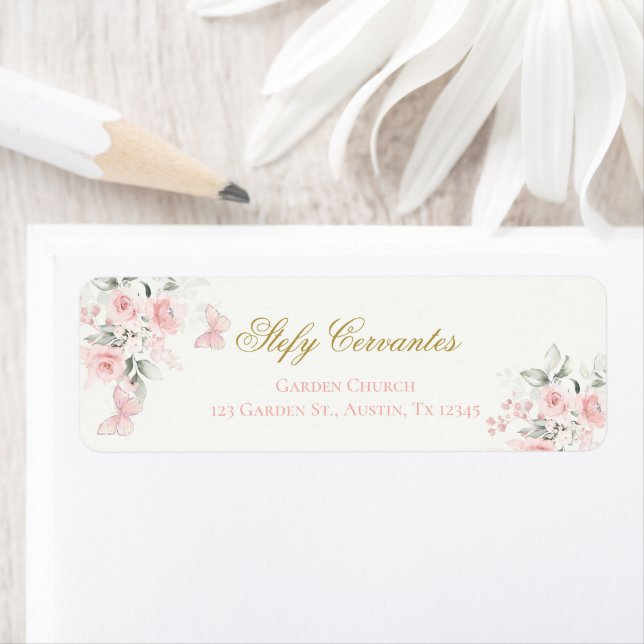 Étiquette Papillon rose Quinceañera (En situation)