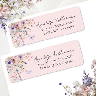 Étiquette Papillon Rose Sauvage Adresse de Retour