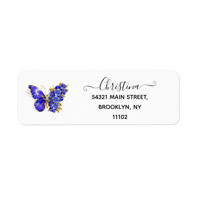 Étiquette Papillon saphir à fleurs (Devant)