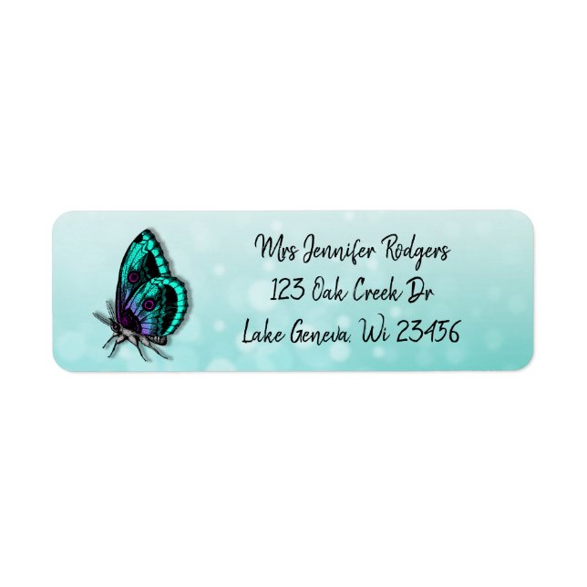 Étiquette Papillon turquoise et bleu (Devant)
