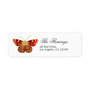 Étiquette Papillon Vintage rouge et or