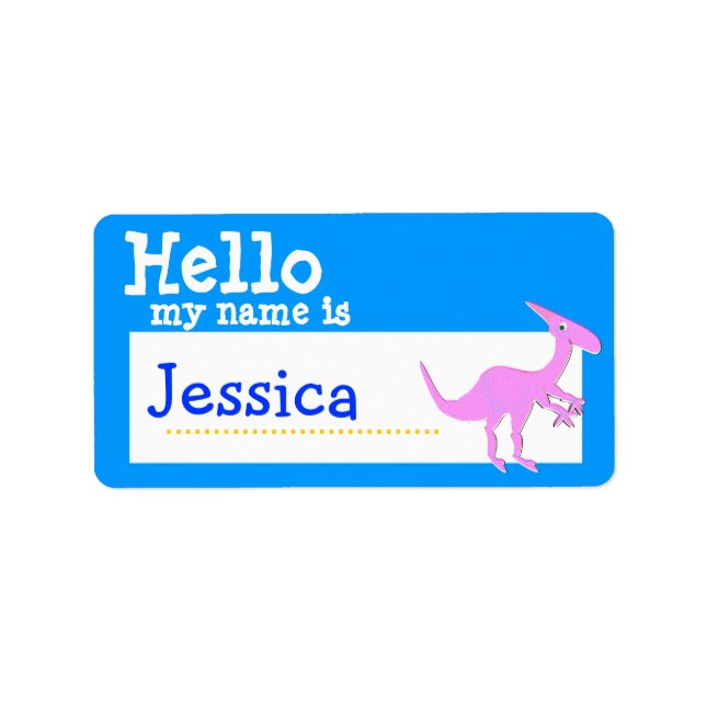 Étiquette Parasaurolophus rose Bonjour Mon nom est Badge Ble (Devant)