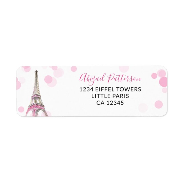 Étiquette Paris Eiffel Tower Rose et Noir Adresse de retour (Devant)