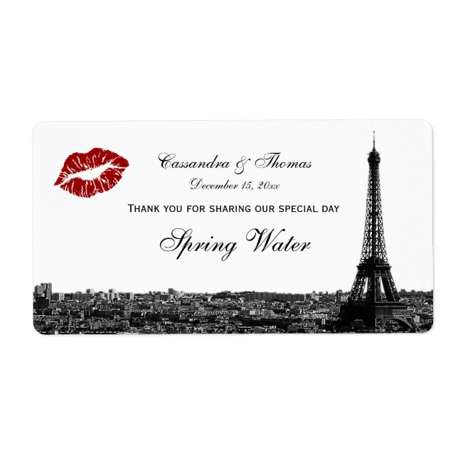 Étiquette Paris France Skyline Kiss #1 BW H TY Bouteille d'e (Devant)
