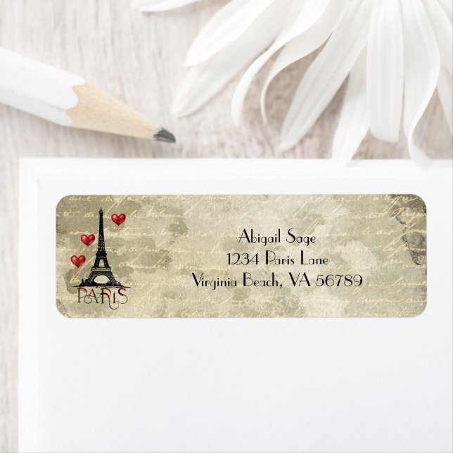 Étiquette Paris, Tour Eiffel et Balloons rouges Adresse (En situation)