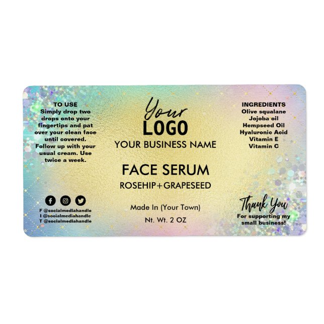 Étiquette Parties scintillant arc-en-ciel Pastel Face Serum (Devant)