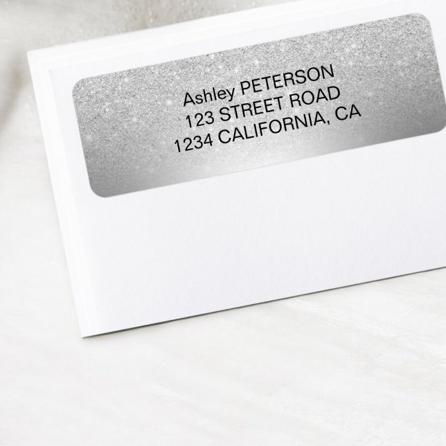 Étiquette Parties scintillant d'argent ombre feuille métalli (Silver glitter ombre metallic foil label)