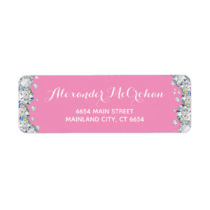 Étiquette Parties scintillant de diamant rose et argent Adre