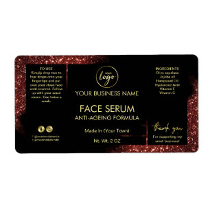 Étiquette Parties scintillant de glam Rouge Noir Or Face Che