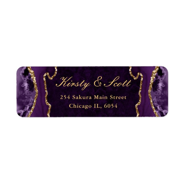 Étiquette Parties scintillant de l'agate de violet et d'or e (Devant)