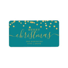 Étiquette Parties scintillant de Noël OR simple Turquoise