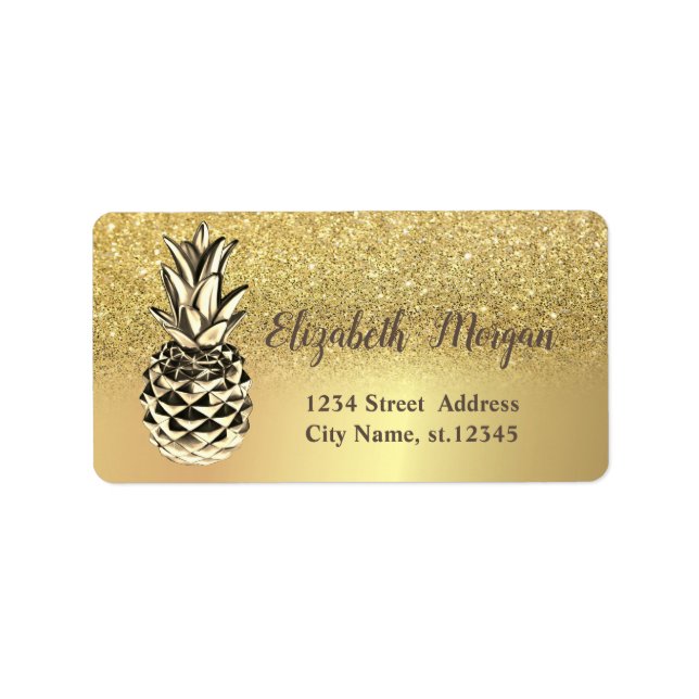 Étiquette Parties scintillant d'or Ombre ananas métallique (Devant)