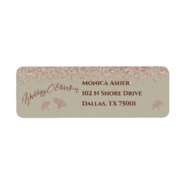Étiquette Parties scintillant d'or rose Feuilles Gingko sur 