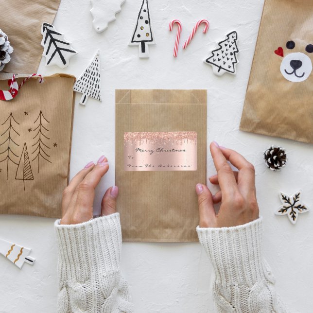 Étiquette Parties scintillant Étincelle Rose Vacances de nei (Glitter Spark Rose Snow Holidays Christmas Season Label)