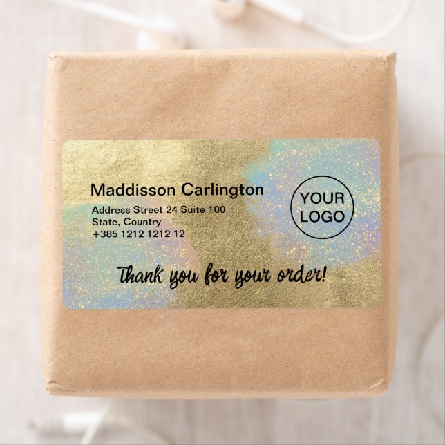 Étiquette Parties scintillant Gold et Iridescente Texture Li (En situation)