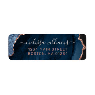 Étiquette Parties scintillant Gold Rose Chic Blue Adresse de