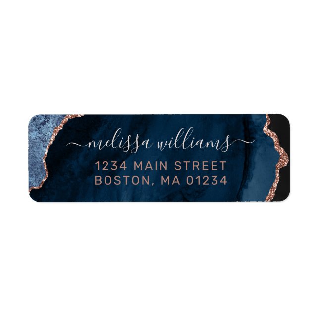 Étiquette Parties scintillant Gold Rose Chic Blue Adresse de (Devant)