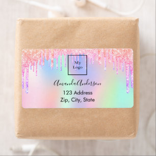 Étiquette Parties scintillant holographique goutte l'adresse
