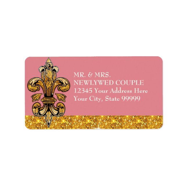 Étiquette Parties scintillant Look Faux Or Noir Forme Fleur  (Devant)