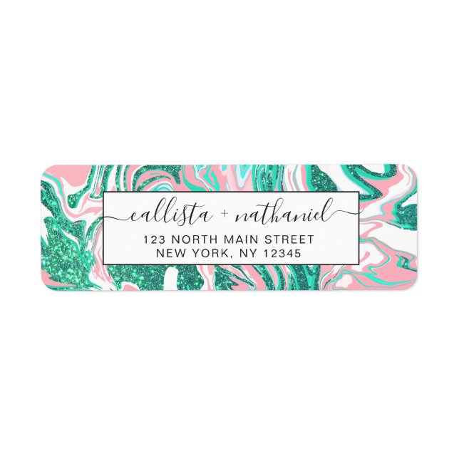 Étiquette Parties scintillant moderne blanche rose Turquoise (Devant)