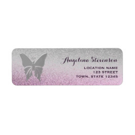 Étiquette Parties scintillant papillon Argent et rose Adress