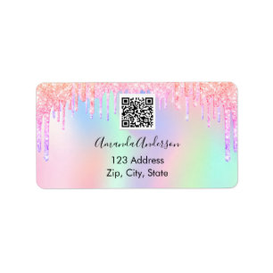 Étiquette Parties scintillant rose gouttes de code qr entrep