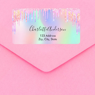 Étiquette Parties scintillant rose licorne arc-en-ciel glitt