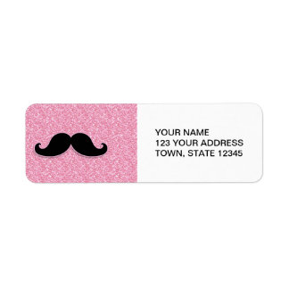 Étiquette Parties scintillant ROSE MUSTACHE NOIRE IMPRIMÉE