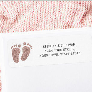 Étiquette Parties scintillant rose pâle Pieds bébé Adresse d