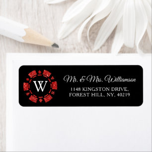 Étiquette Parties scintillant rouge Monogram Poker Chip Casi