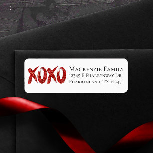 Étiquette Parties scintillant rouge XOXO   Glam Brushstroke 