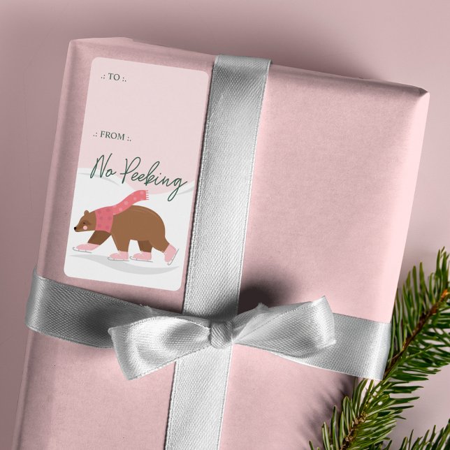 Étiquette Pas De Pékin Ours Bois Patinage De Glace À De (No Peeking Woodland Bear Ice Skating To From Label)