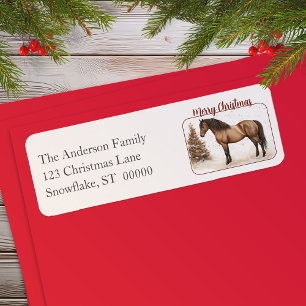 Étiquette Paso Horse Joyeux Noël Aquarelle Retour