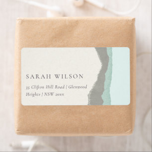 Étiquette Pastel Aqua Grey Kraft Mountain Wave Adresse
