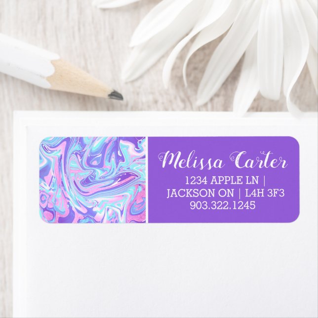 Étiquette Pastel Blue & Purple Marble Texture liquide (En situation)