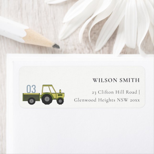 Étiquette Pastel Cute Green Blue Farm Tractor Kids Adresse (En situation)