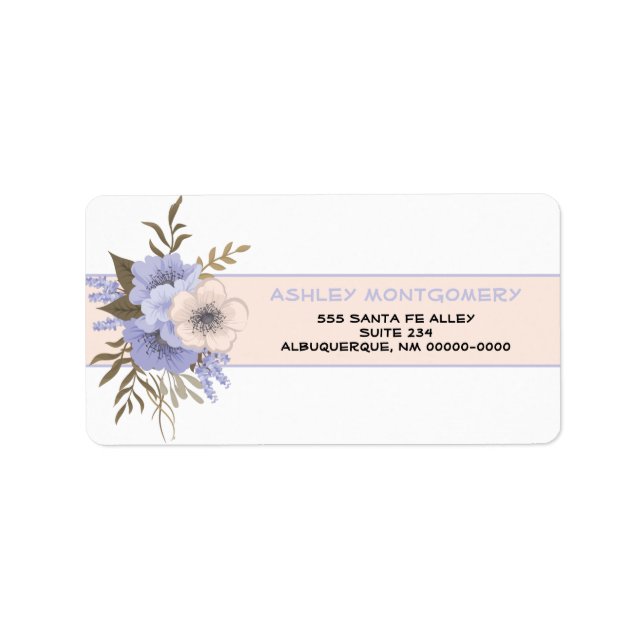 Étiquette Pastel Peach et Violet Cinq Roses sauvages pétales (Devant)