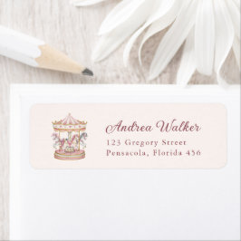 Étiquette Pastel Pink Cute Carousel Girl Baby Shower