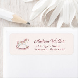 Étiquette Pastel Pink Cute Rocking Horse Girl Baby Shower