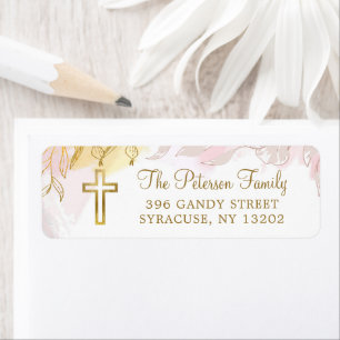 Étiquette Pastel Pink Gold Floral Adresse de retour religieu