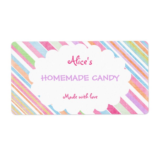 Étiquette Pastel Rainbow Stripe Personnalisée Bonbon Maison (Devant)