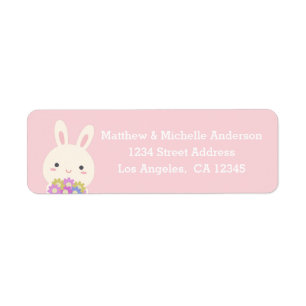 Étiquette Pastel Rose Cute Kawaii Lapin Lapin Avec Fleurs