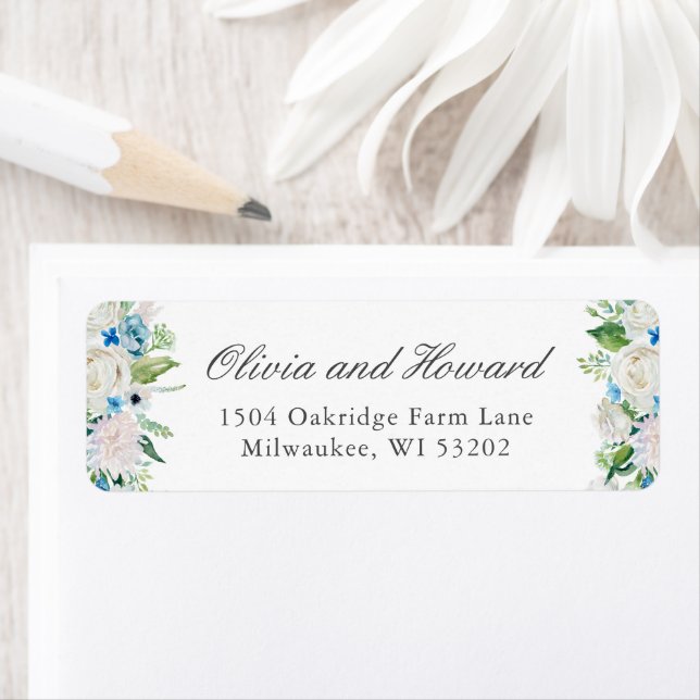 Étiquette Pastel Sage Vert Bleu Blanc Aquarelle Florale (En situation)